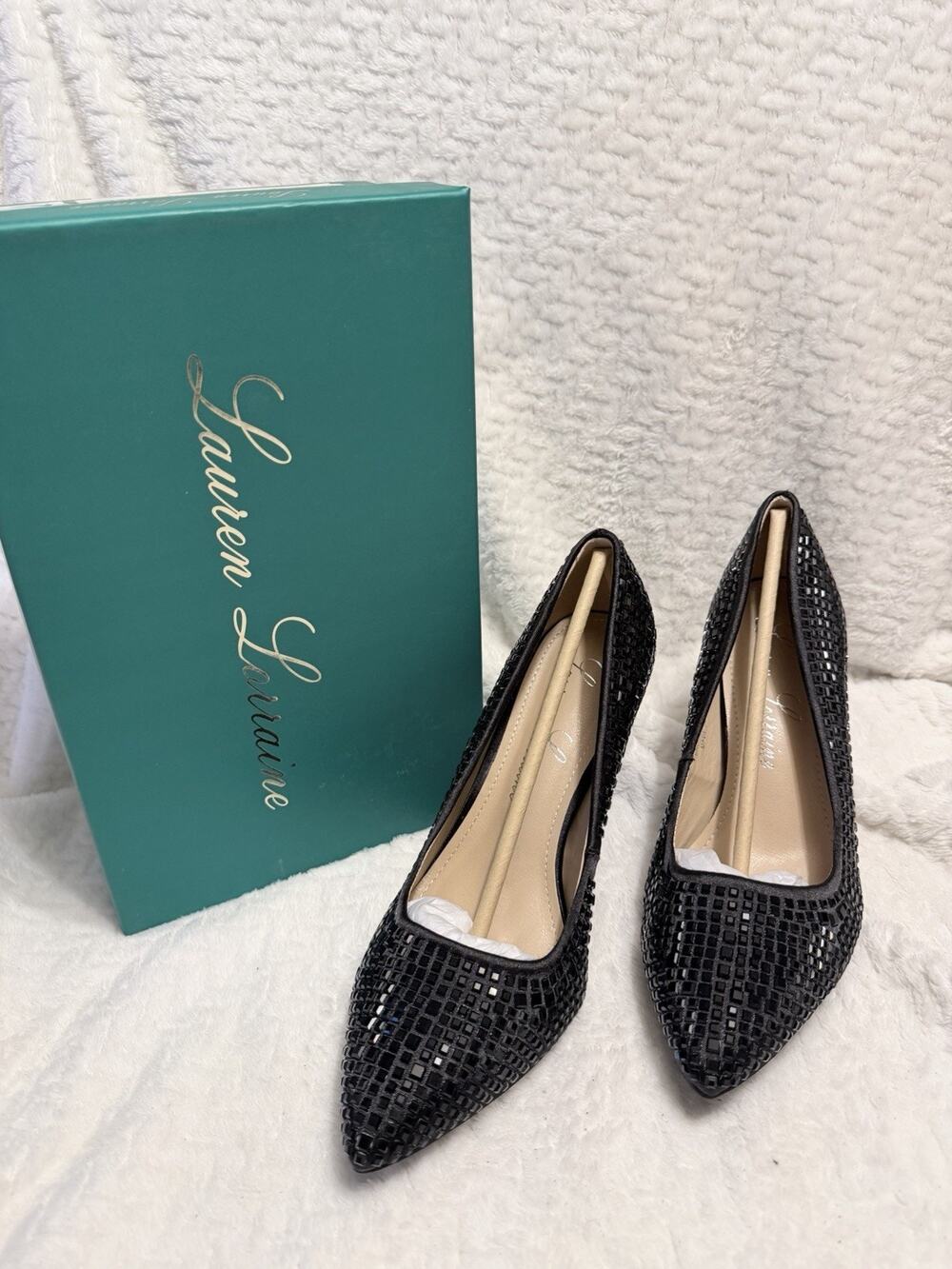 Lauren Lorraine Women's Black Dazzle Heel Shoes Size 8.5 Rhinestone New In Box